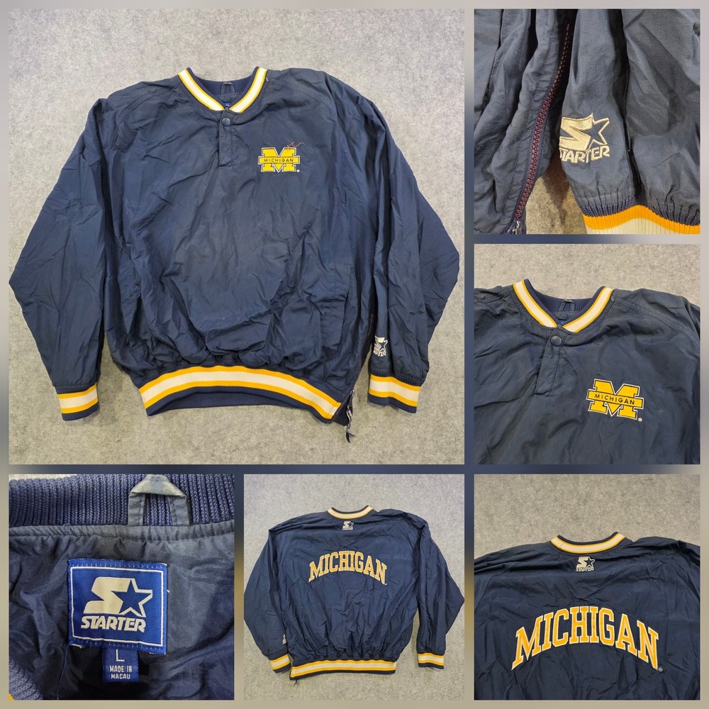 Vintage Starter Michigan Wolverines Jacket Mens L Blue NCAA Football Windbreaker